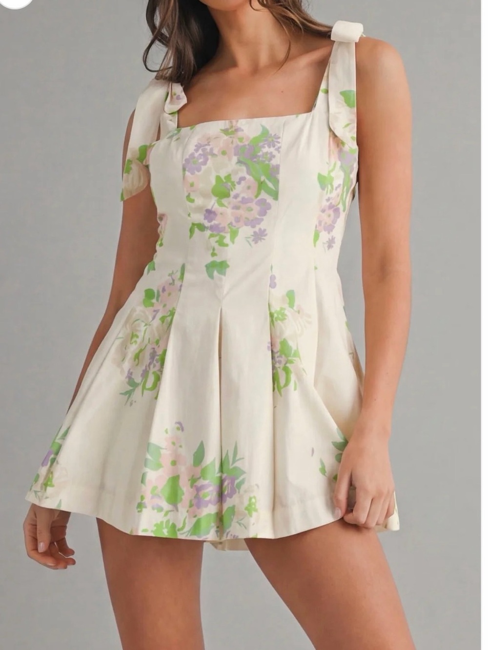 Floral Tie-Strap Cream Romper